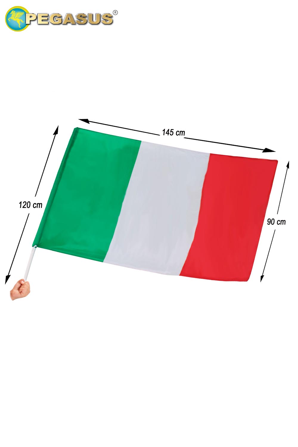Bandiera italia tricolore 90x145 con asta